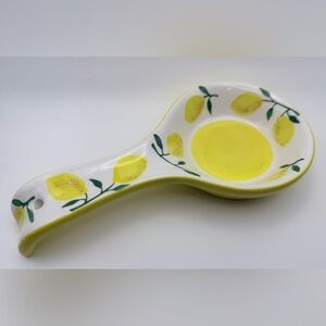 Terramoto Ceramic Lemon Pattern Spoon Rest - Citrus Kitchen Decor